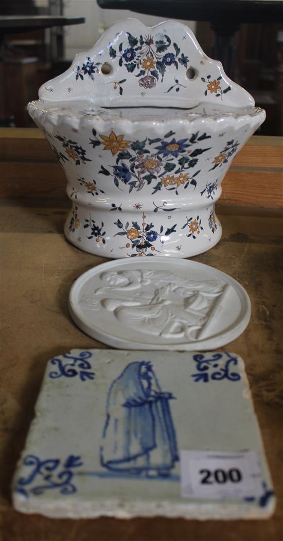 Faience brough pot and a tile